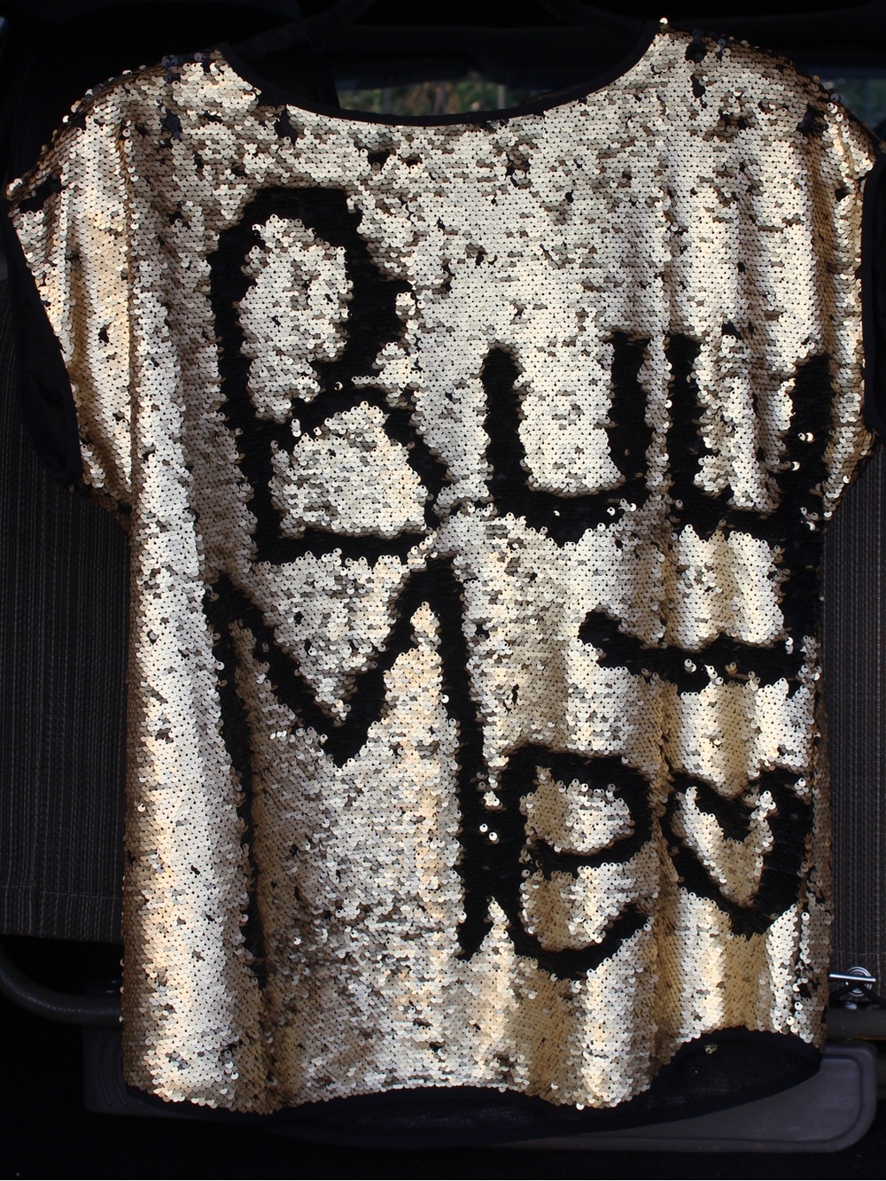 WD.NY Gold + Black Flip Sequin Short Sleeve Blouse | S